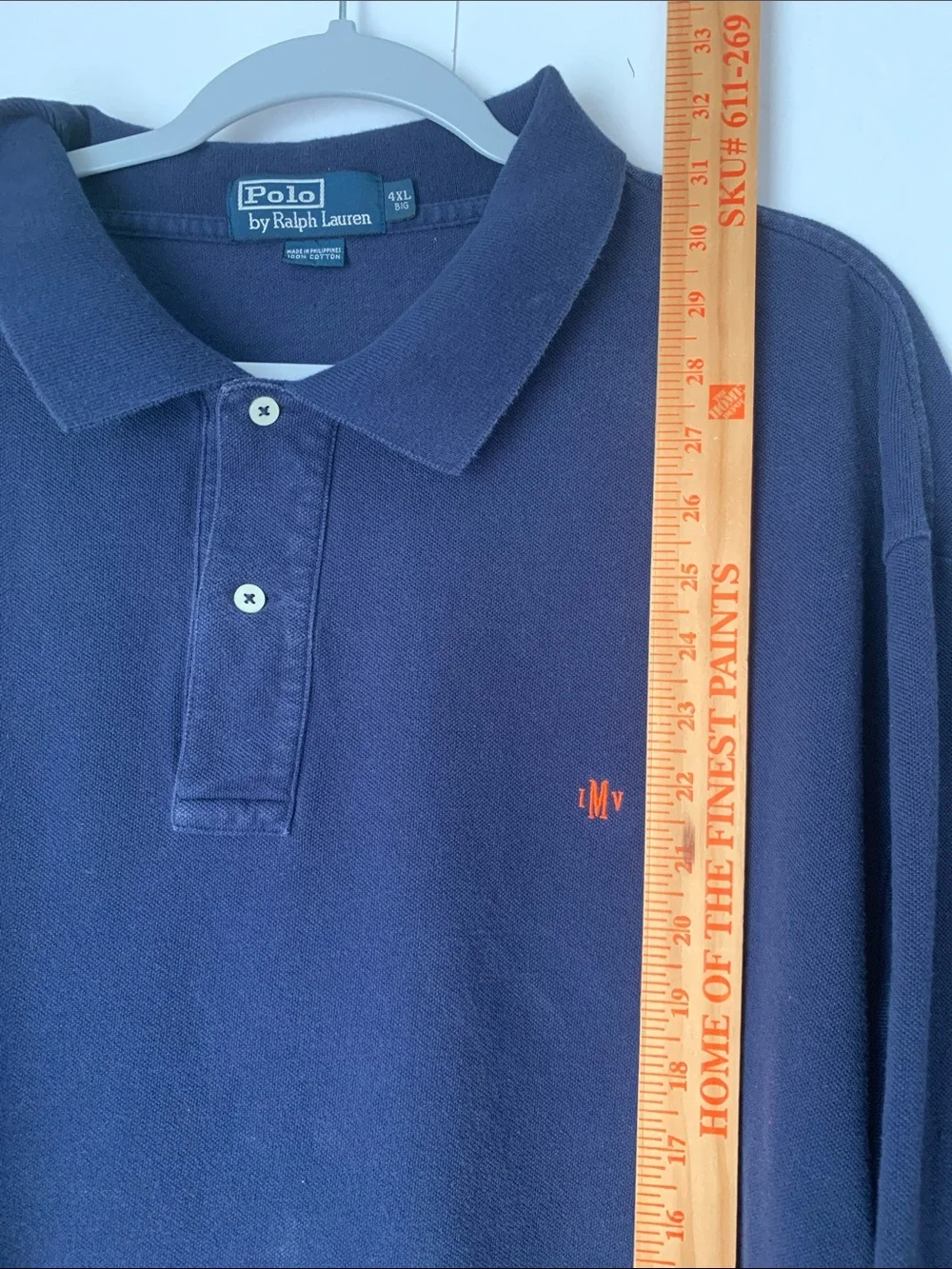 VTG Polo by Ralph Lauren Navy Long-Sleeve Polo with Red Pony Size 4XL